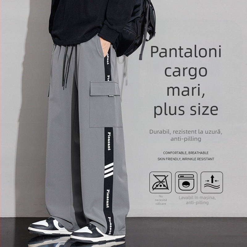 Pantaloni de lucru pentru bărbați cu dungă laterală, croi drept, 100% poliester, respirabili și rezistenți la vânt, potriviți pentru primăvară și toamnă