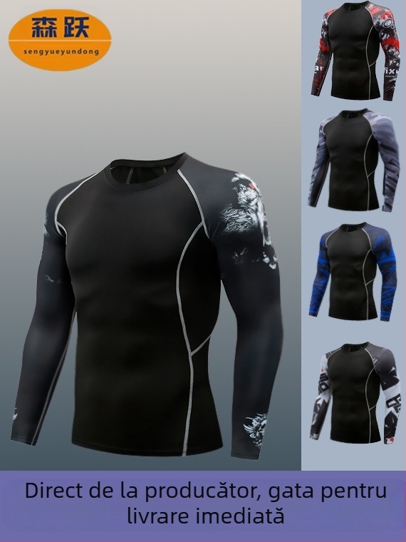 Top compresiv cu mâneci lungi pentru fitness – țesătură Milk Silk; Poliester 90%; pentru bărbați; Potrivit pentru alergare și ciclism; SKU TC96