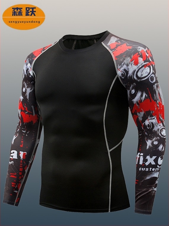 Top compresiv cu mâneci lungi pentru fitness – țesătură Milk Silk; Poliester 90%; pentru bărbați; Potrivit pentru alergare și ciclism; SKU TC96