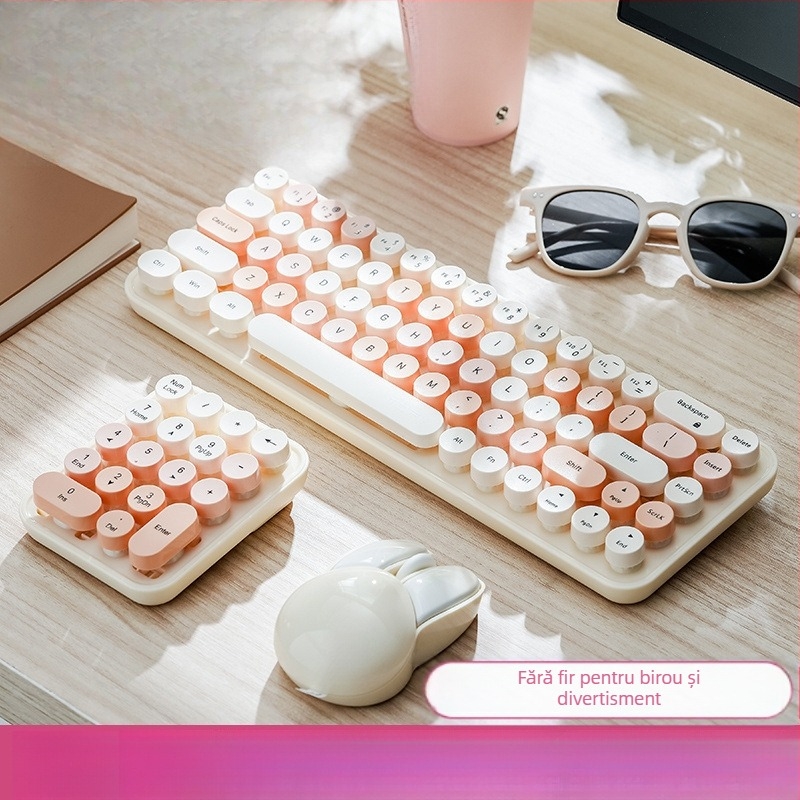 Set wireless tastatură și mouse cu temă iepuraș, tastatură USB și mouse USB, senzor optic 2000 DPI, design ergonomic