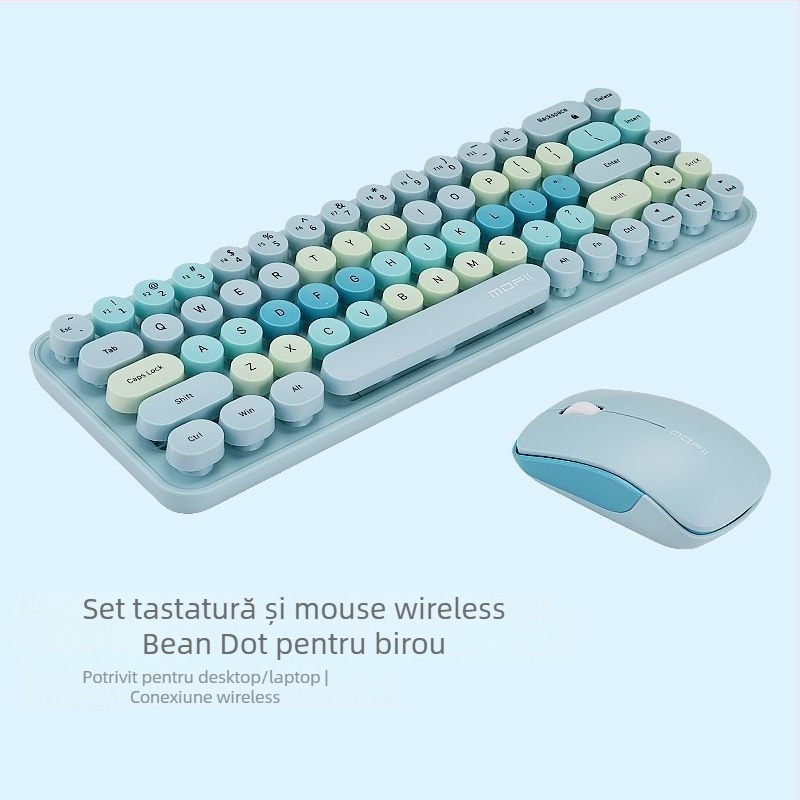 Set wireless tastatură și mouse cu temă iepuraș, tastatură USB și mouse USB, senzor optic 2000 DPI, design ergonomic