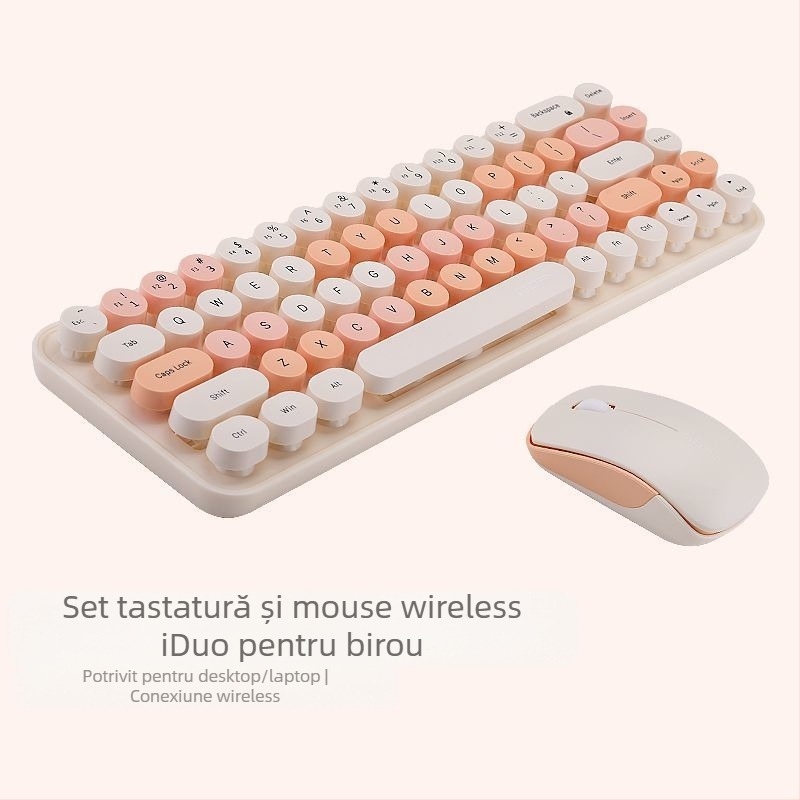 Set wireless tastatură și mouse cu temă iepuraș, tastatură USB și mouse USB, senzor optic 2000 DPI, design ergonomic