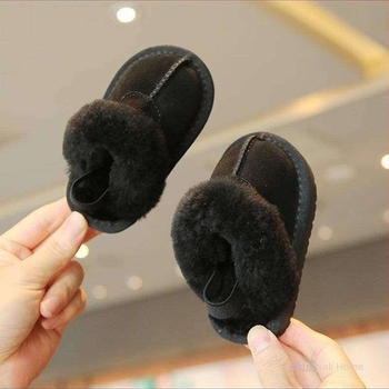Papuci pentru copii cu căptușeală fleece, slip-on, calzi, anti-derapare, partea superioară din piele sintetică (12–36 luni)