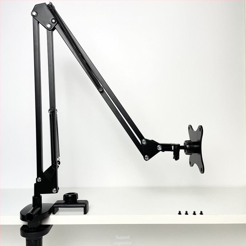 Model 002 Suport portabil pentru monitor cu braț mecanic și extindere VESA, prindere orizontală/verticală pe birou, braț metalic