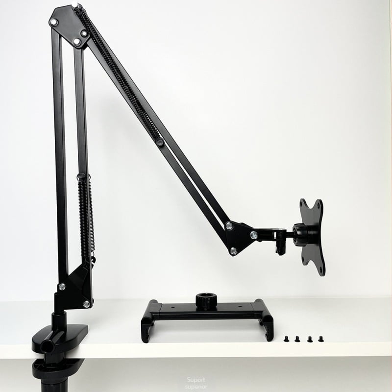 Model 002 Suport portabil pentru monitor cu braț mecanic și extindere VESA, prindere orizontală/verticală pe birou, braț metalic