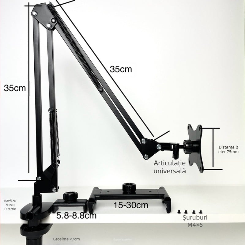 Model 002 Suport portabil pentru monitor cu braț mecanic și extindere VESA, prindere orizontală/verticală pe birou, braț metalic
