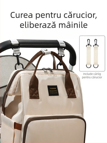 Rucsac pentru scutece din nylon, capacitate mare, stil urban minimalist, impermeabil și izolat, bretele duble