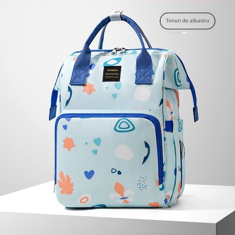 Rucsac pentru scutece din nylon, capacitate mare, stil urban minimalist, impermeabil și izolat, bretele duble