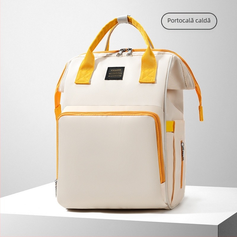 Rucsac pentru scutece din nylon, capacitate mare, stil urban minimalist, impermeabil și izolat, bretele duble