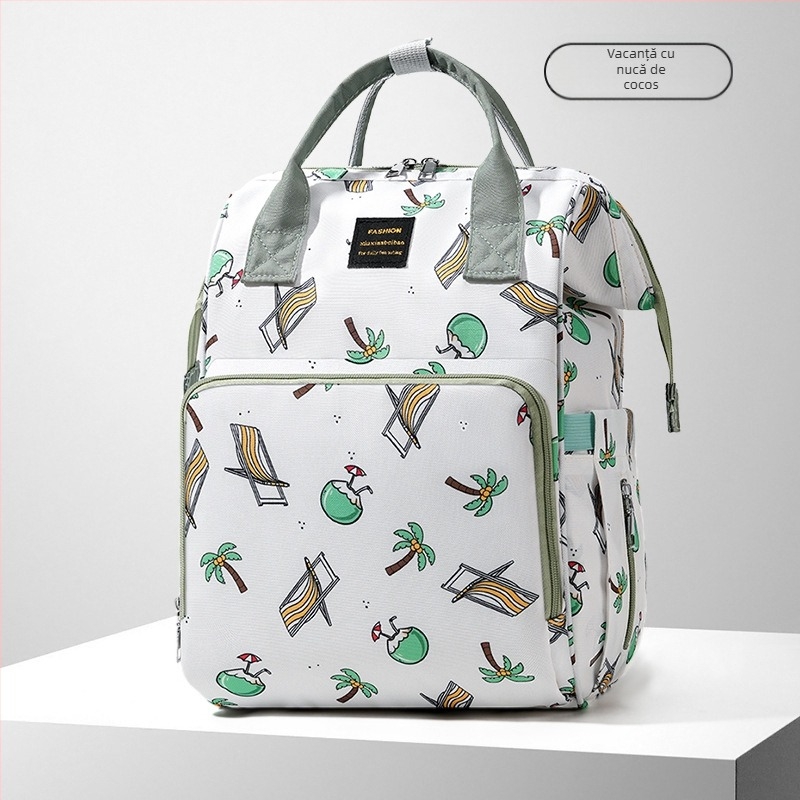 Rucsac pentru scutece din nylon, capacitate mare, stil urban minimalist, impermeabil și izolat, bretele duble