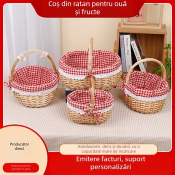 Coș de salcie împletit pentru ouă și fructe, lucrat manual, personalizabil, ambalaj carton