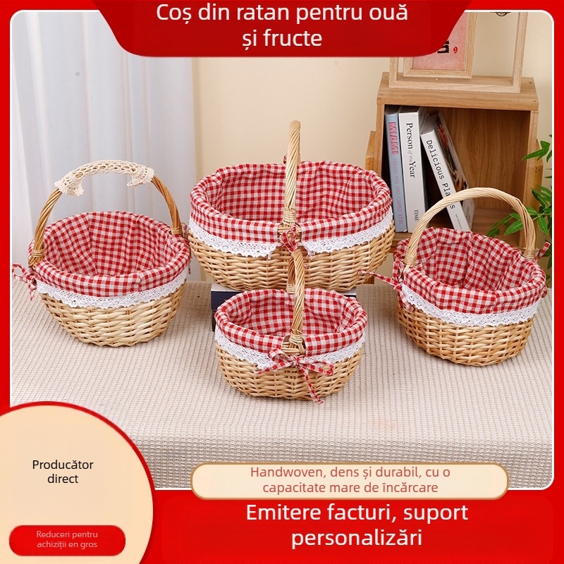 Coș de salcie împletit pentru ouă și fructe, lucrat manual, personalizabil, ambalaj carton