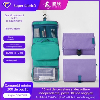 Geantă portabilă de depozitare pentru cosmetică și igienă, cu separare ud-uscat, cârlig de agățat pentru călătorii, capacitate mare – Poliester, Multifuncțională, Pentru călătorii