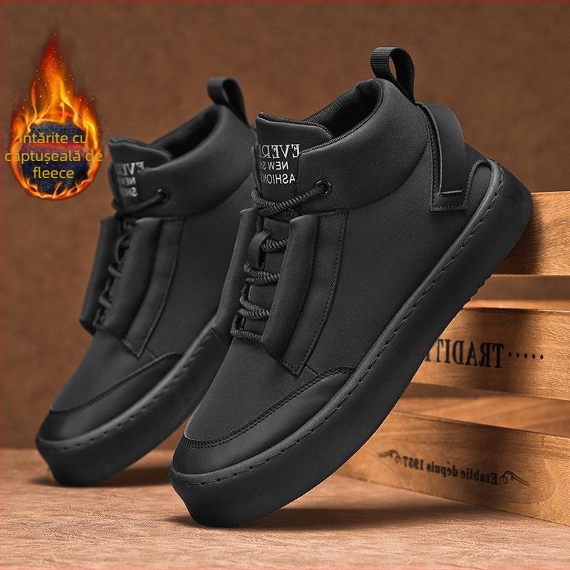 Pantofi sport de iarnă din pânză cu căptușeală de fleece și tălpi din bumbac calde – pantofi casual pentru bărbați, stil coreean