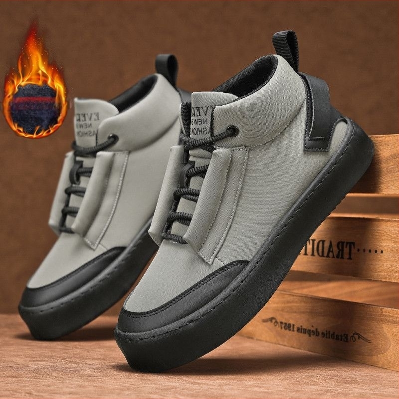 Pantofi sport de iarnă din pânză cu căptușeală de fleece și tălpi din bumbac calde – pantofi casual pentru bărbați, stil coreean