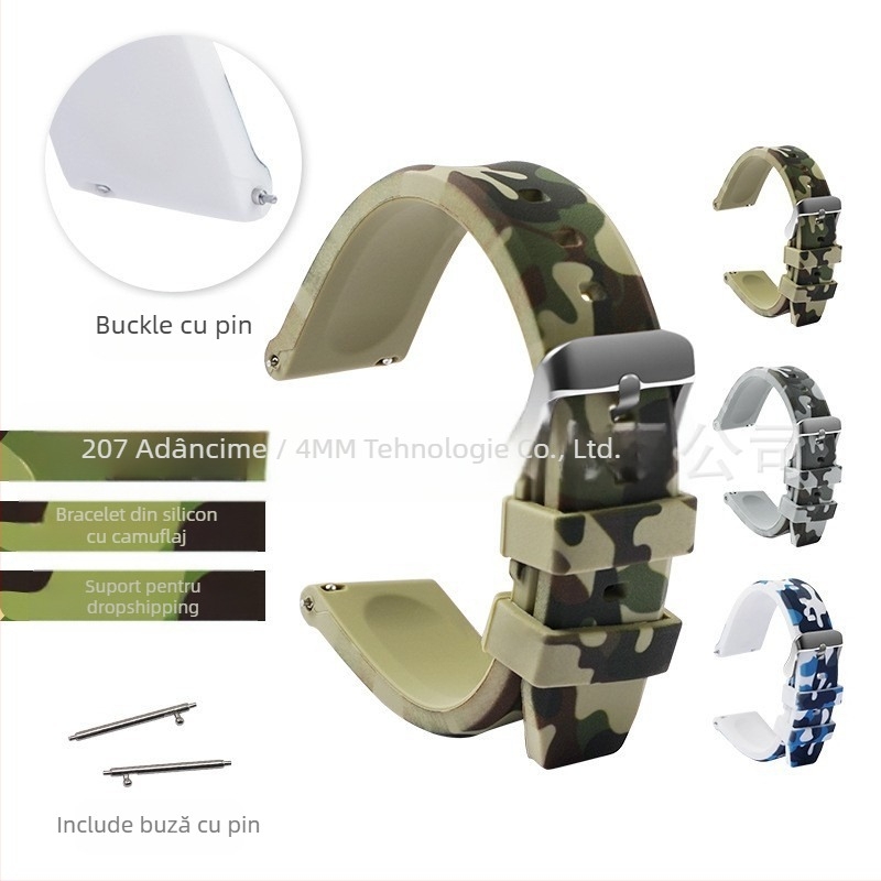 Brățară din silicon camuflaj pentru Samsung S3 Smartwatch — eliberare rapidă, margine plată MC1