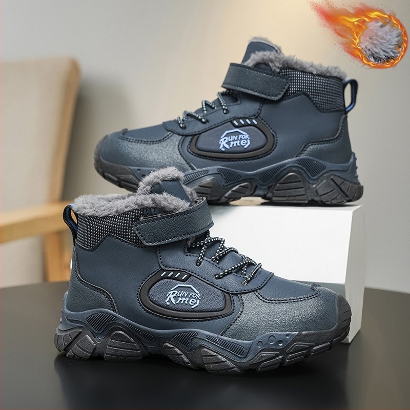 Încălțăminte sport pentru copii, iarnă, cu căptuire fleece, groasă, închidere Velcro, partea superioară din piele sintetică, model cu litere, talpă TPR