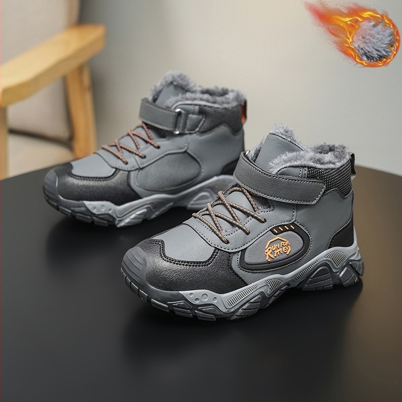 Încălțăminte sport pentru copii, iarnă, cu căptuire fleece, groasă, închidere Velcro, partea superioară din piele sintetică, model cu litere, talpă TPR