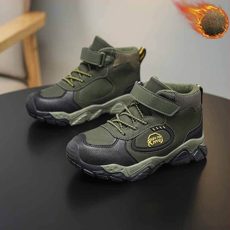 Încălțăminte sport pentru copii, iarnă, cu căptuire fleece, groasă, închidere Velcro, partea superioară din piele sintetică, model cu litere, talpă TPR