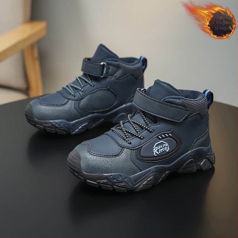 Încălțăminte sport pentru copii, iarnă, cu căptuire fleece, groasă, închidere Velcro, partea superioară din piele sintetică, model cu litere, talpă TPR