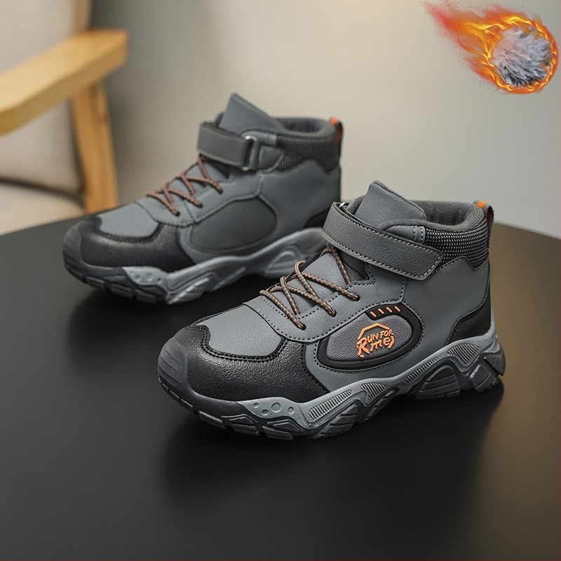 Încălțăminte sport pentru copii, iarnă, cu căptuire fleece, groasă, închidere Velcro, partea superioară din piele sintetică, model cu litere, talpă TPR