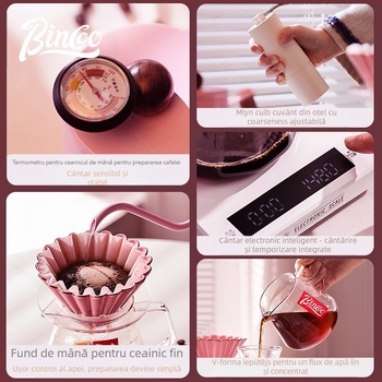 Set de cafea pentru casa — ceainic pour-over manual, stil retro luxuos; Brand bincoo, cod produs GYKF0515, logo personalizat disponibil.