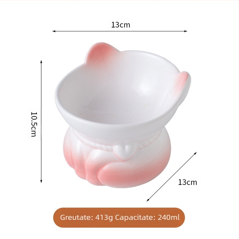 Vas ceramic pentru pisici cu gradient pentru hrănire și apă