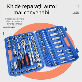 Kit de unelte pentru reparații auto L1639 – Oțel carbon, 108 piese într-o cutie de unelte