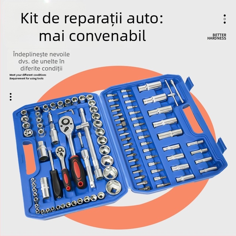 Kit de unelte pentru reparații auto L1639 – Oțel carbon, 108 piese într-o cutie de unelte