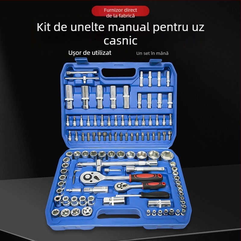 Kit de unelte pentru reparații auto L1639 – Oțel carbon, 108 piese într-o cutie de unelte