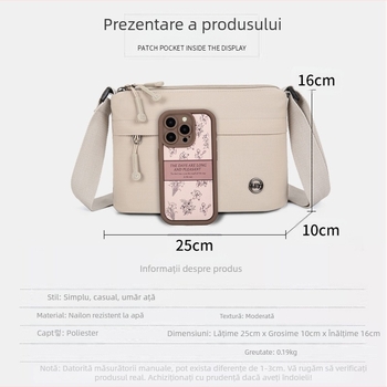 Geantă crossbody din nylon, stil urban minimalist, formă pătrată mică, închidere cu fermoar, căptușeală poliester, buzunare interioare cu fermoar
