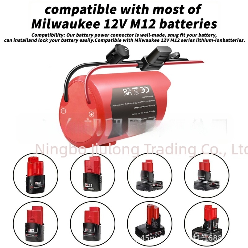 Adaptor baterie Milwaukee 12V Li‑ion pentru DIY către priză 2.1 DC Head M12