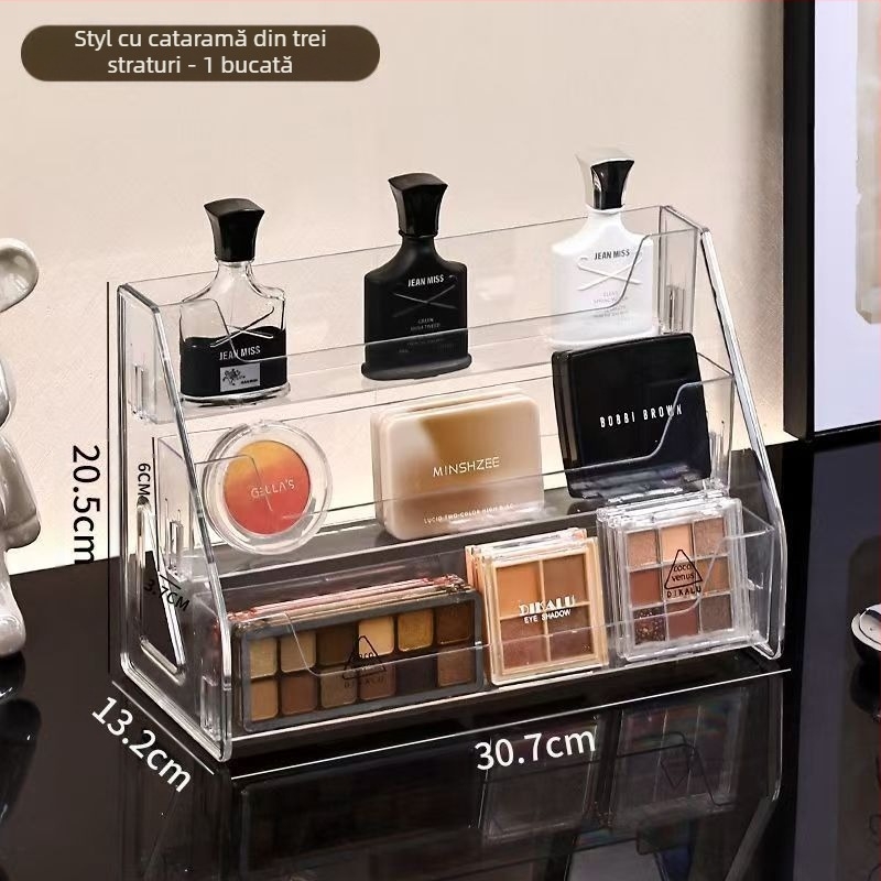 Suport de birou în stil cascadă pentru parfumuri și produse cosmetice, transparent, capacitate mare, etajat, depozitare detașabilă