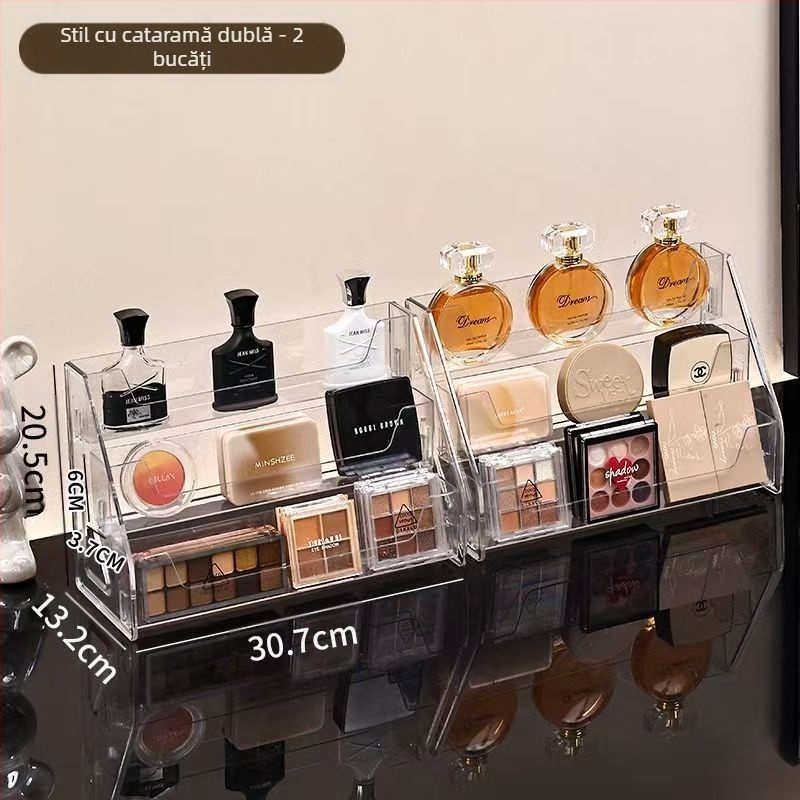 Suport de birou în stil cascadă pentru parfumuri și produse cosmetice, transparent, capacitate mare, etajat, depozitare detașabilă