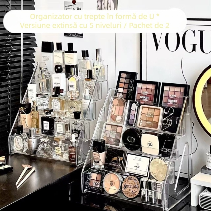 Suport de birou în stil cascadă pentru parfumuri și produse cosmetice, transparent, capacitate mare, etajat, depozitare detașabilă