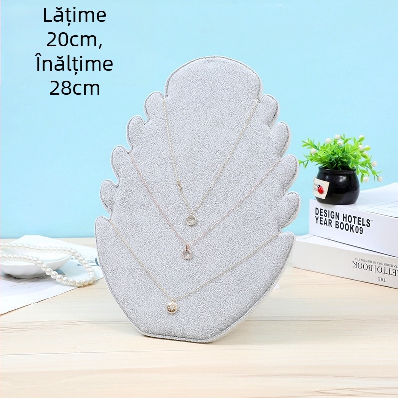 Suport de afișaj din velur pentru cercei, coliere și brățări – materiale: velur + lemn; formă: expoziție; nivel: primul; înveliș: velur gri-gheață