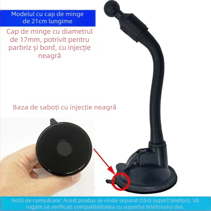 Suport auto pentru telefon cu cap sferic, ventuză extinsă, tijă lungă, adaptor universal — Model RST-X28