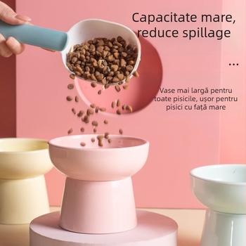 Vas ceramic pentru pisici cu picioare înalte, design anti-răsturnare pentru apă și mâncare