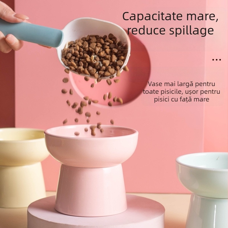 Vas ceramic pentru pisici cu picioare înalte, design anti-răsturnare pentru apă și mâncare