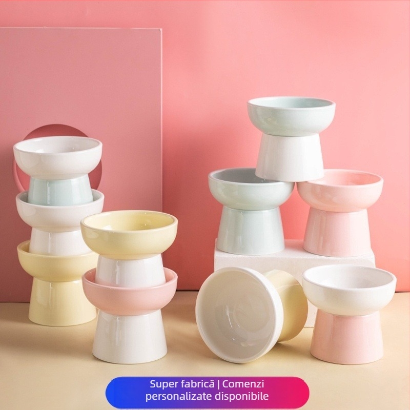 Vas ceramic pentru pisici cu picioare înalte, design anti-răsturnare pentru apă și mâncare