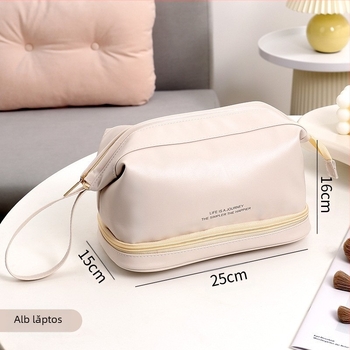 Posetă de machiaj din PU pentru călătorii – Impermeabilă, Capacitate mare, Feminin, Model monocrom, Căptușeală poliester