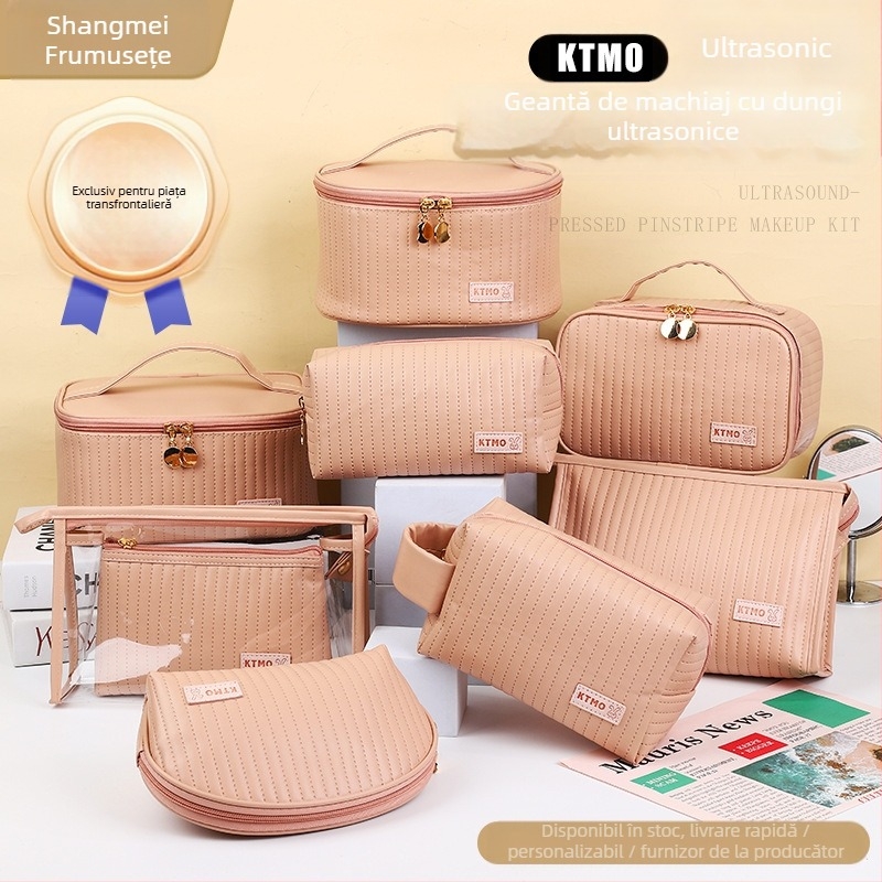 Geantă de machiaj KTMO, cu textură embosată ultrasonică, din PU, stil urban minimalist, pentru femei, utilizare zilnică