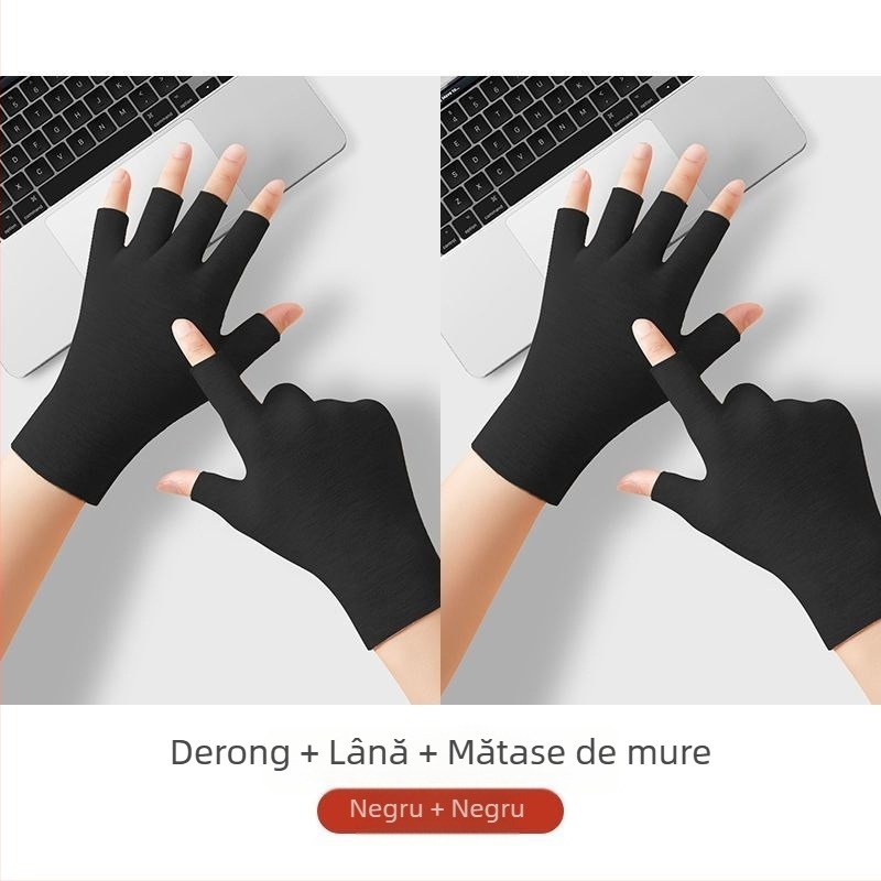 Mănuși autoîncălzite cu degete pe jumătate, unisex, calde și rezistente la uzură, stil Flip Cover, amestec Ice Silk-Cotton