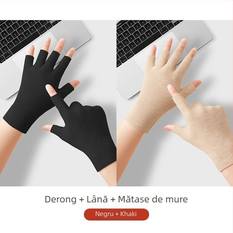 Mănuși autoîncălzite cu degete pe jumătate, unisex, calde și rezistente la uzură, stil Flip Cover, amestec Ice Silk-Cotton