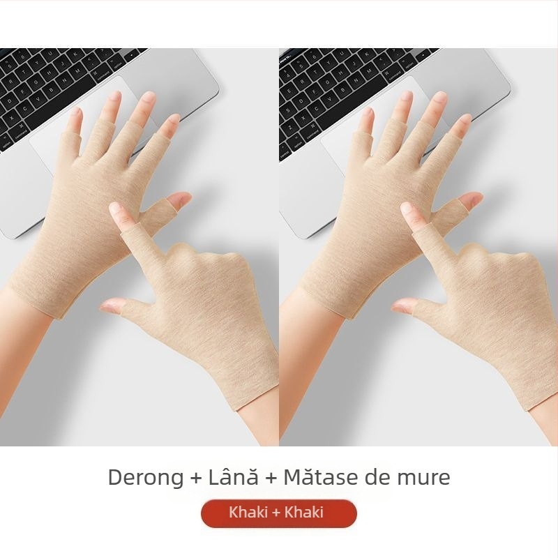 Mănuși autoîncălzite cu degete pe jumătate, unisex, calde și rezistente la uzură, stil Flip Cover, amestec Ice Silk-Cotton