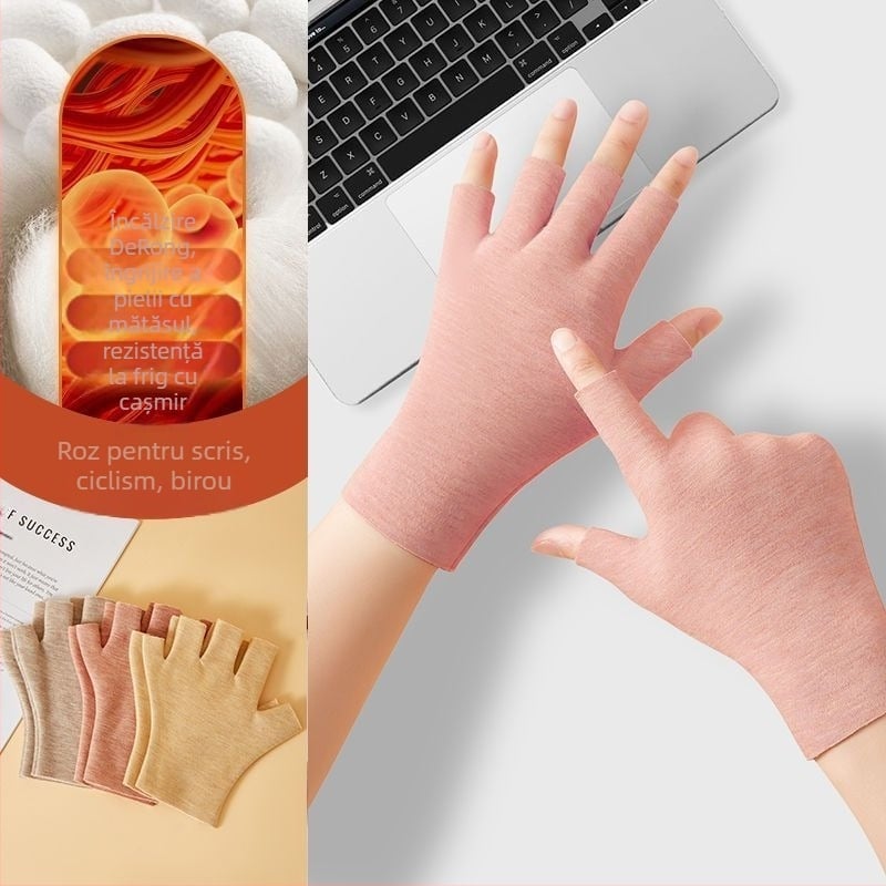 Mănuși autoîncălzite cu degete pe jumătate, unisex, calde și rezistente la uzură, stil Flip Cover, amestec Ice Silk-Cotton