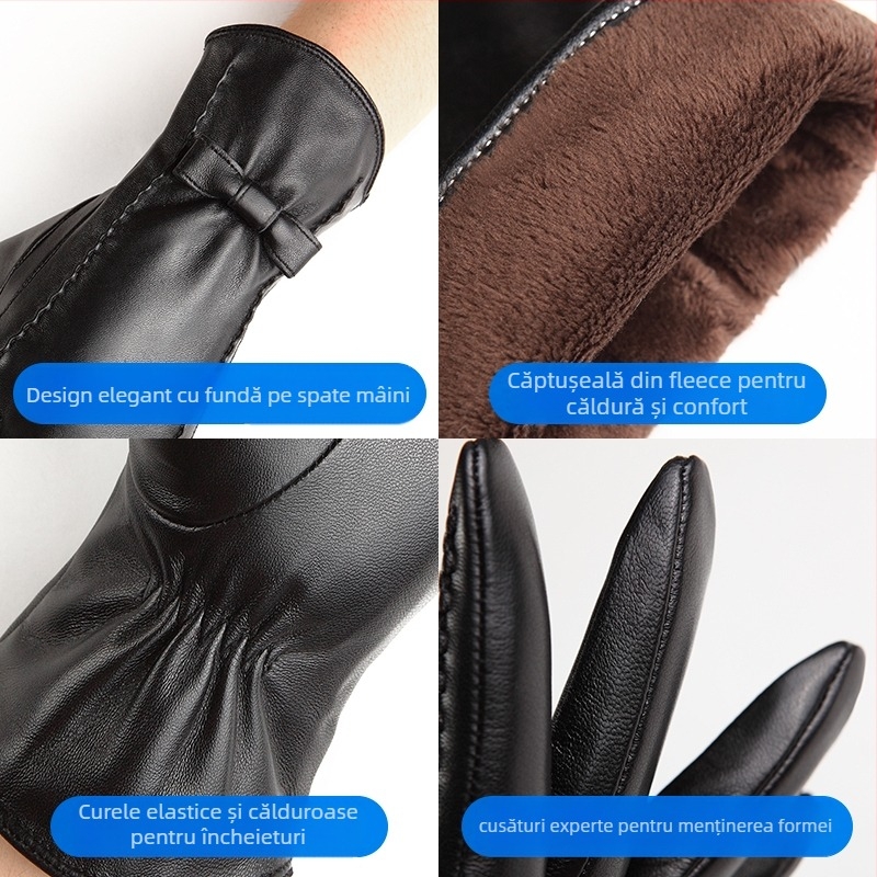 Mănuși din piele de oaie cu degete – călduroase, pentru primăvară, lansare iarna 2024