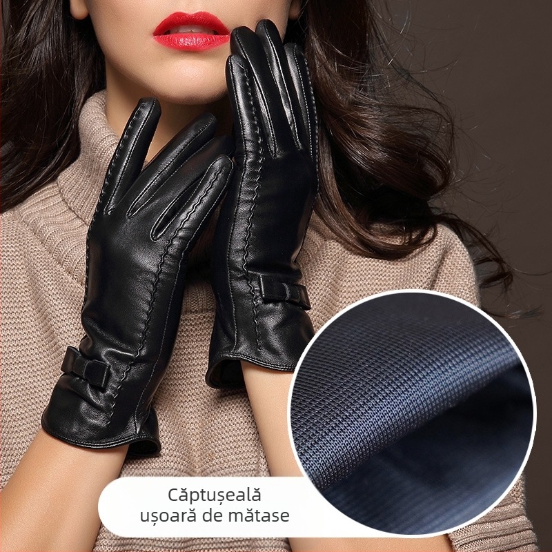 Mănuși din piele de oaie cu degete – călduroase, pentru primăvară, lansare iarna 2024