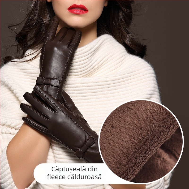 Mănuși din piele de oaie cu degete – călduroase, pentru primăvară, lansare iarna 2024