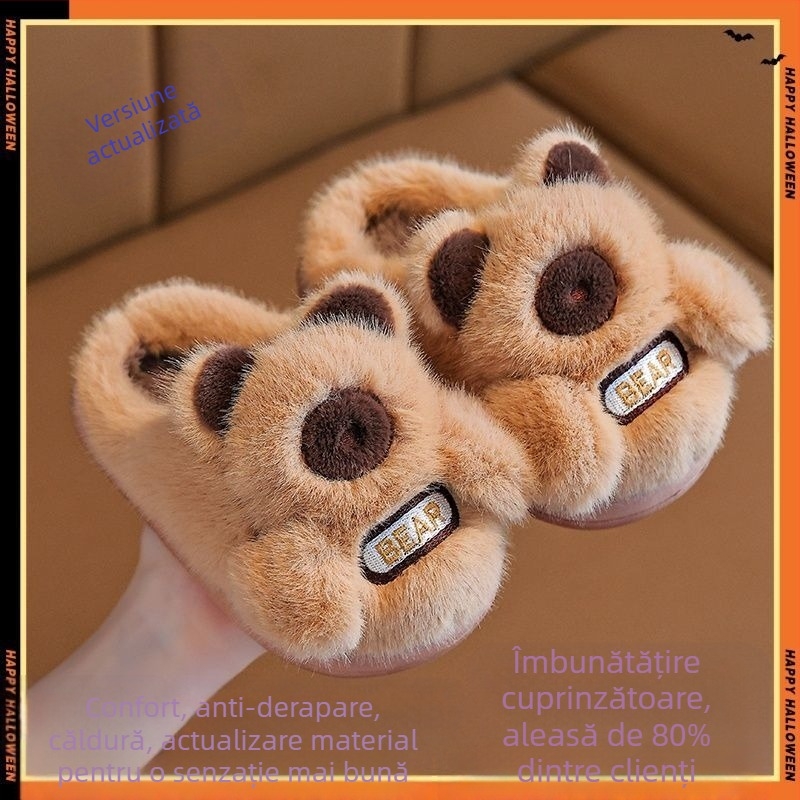 Papuci de casă din bumbac pentru copii, design Cartoon, partea superioară din bumbac, talpă EVA, pentru copii 1–3 ani